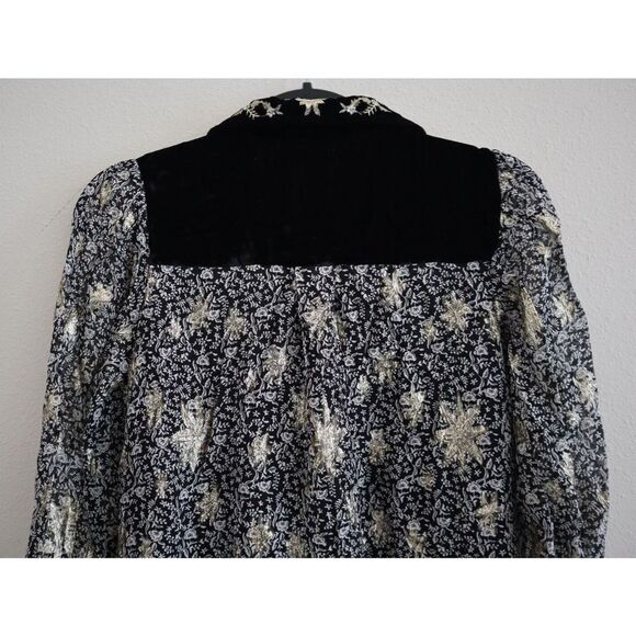 Zara Girl's Sz 11-12 Black/Gold Embellished Velvet Button Down Party Dress - Picture 4 of 12